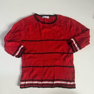 Vibrant Red Kids Long Sleeve Tee with Black Stripes